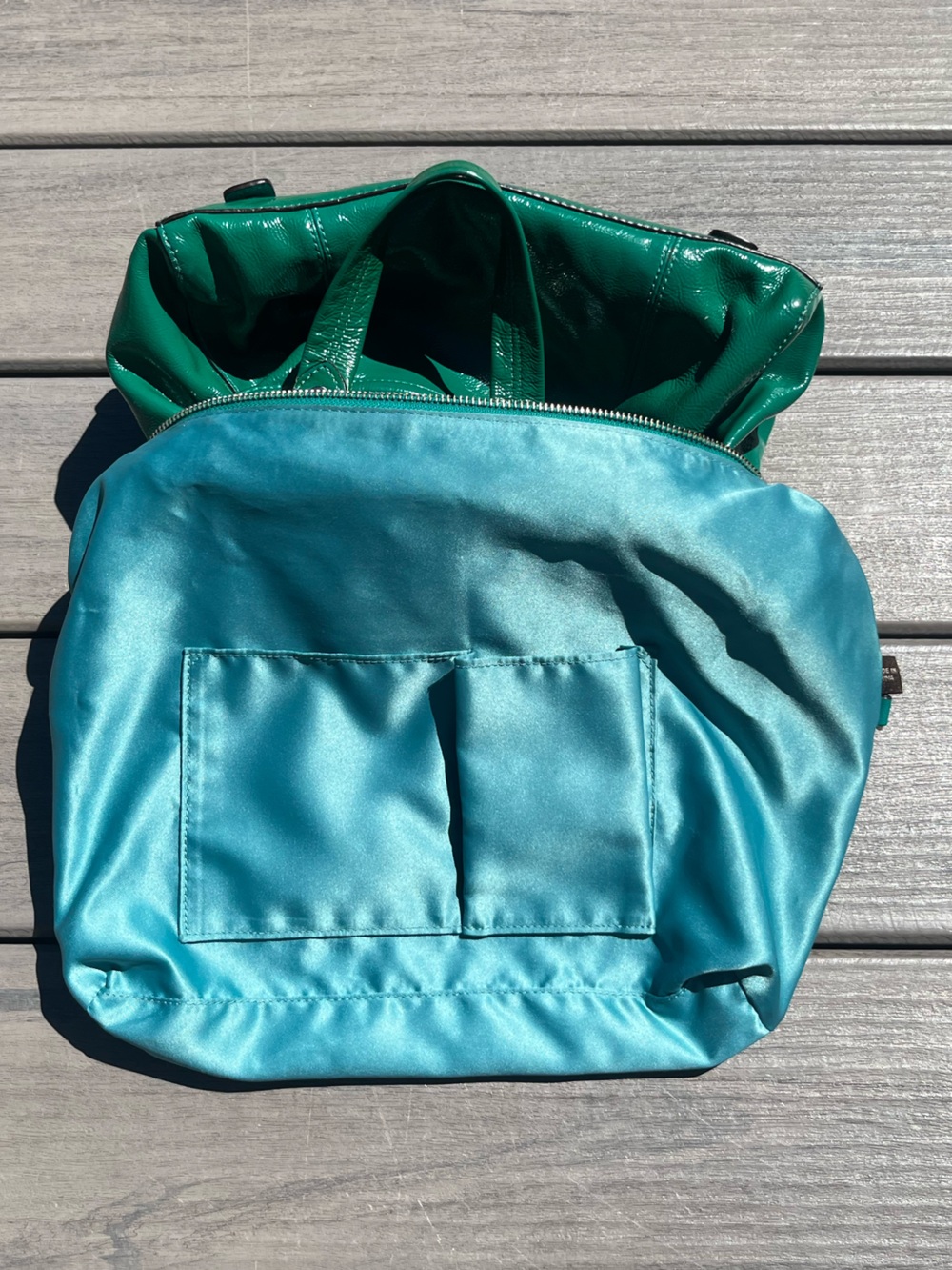 Coach; Emerald Green; Patent Leather; Duel Handle; Medium Satchel; Minimal Wear - Picture 9 of 15